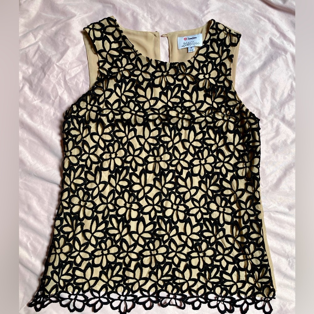 Lela Rose Black Floral Lace Top